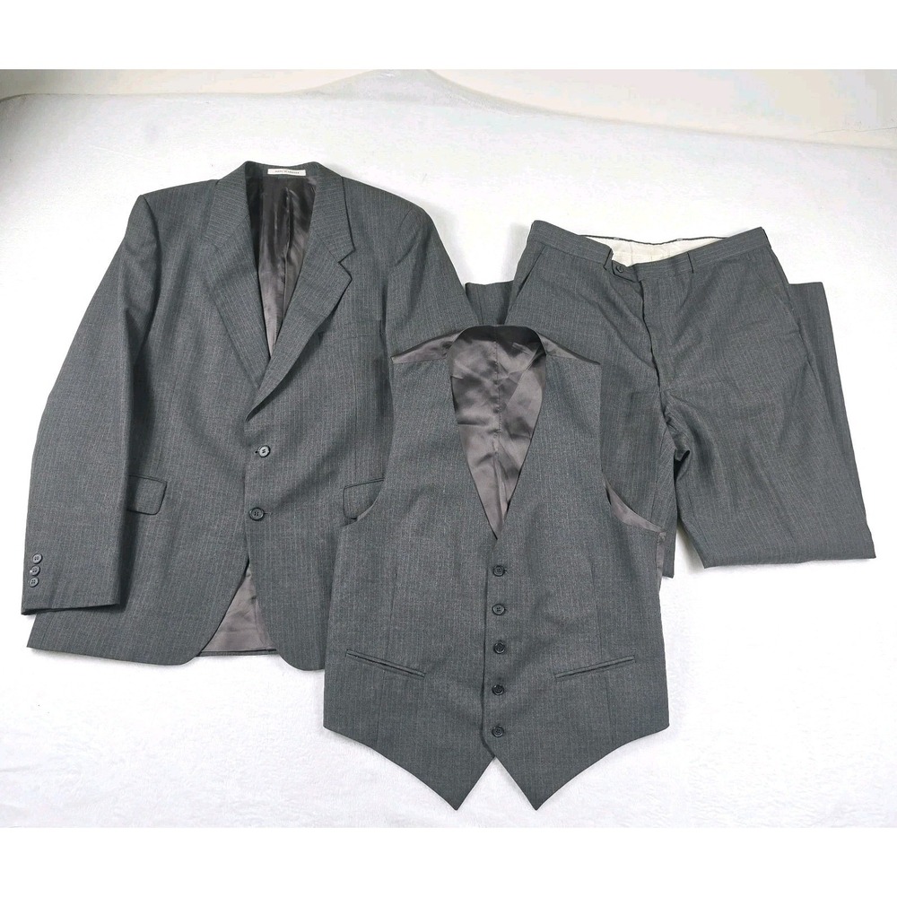 Yves Saint Laurent 3-Piece Suit Today's Man 42 Long Charcoal Gray Pinstripe Wool